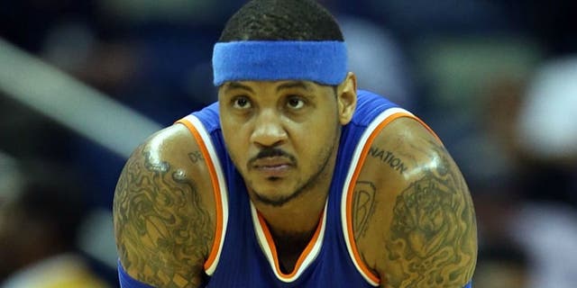 NEW ORLEANS, LA - MARCH 28: Carmelo Anthony #7 of the New York Knicks stands on the court during the second half against the New Orleans Pelicans at the Smoothie King Center on March 28, 2016 in New Orleans, Louisiana. NOTE TO USER: User expressly acknowledges and agrees that, by downloading and or using this photograph, User is consenting to the terms and conditions of the Getty Images License Agreement. (Photo by Sean Gardner/Getty Images)
