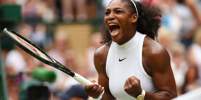 **** during the **** against **** on day twelve of the Wimbledon Lawn Tennis Championships at the All England Lawn Tennis and Croquet Club on July 9, 2016 in London, England.,LONDON, ENGLAND - JULY 09: Serena Williams of The United States celebrates during The Ladies Singles Final against Angelique Kerber of Germany on day twelve of the Wimbledon Lawn Tennis Championships at the All England Lawn Tennis and Croquet Club on July 9, 2016 in London, England. (Photo by Clive Brunskill/Getty Images)