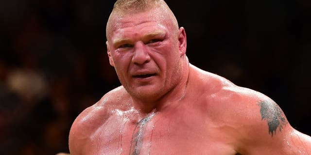 LAS VEGAS, NV - JULY 09: Brock Lesnar reacts after his victory over Mark Hunt of New Zealand in their heavyweight bout during the UFC 200 event on July 9, 2016 at T-Mobile Arena in Las Vegas, Nevada. (Photo by Harry How/Zuffa LLC/Zuffa LLC via Getty Images)