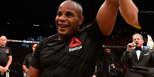 LAS VEGAS, NV - JULY 09: Daniel Cormier reacts to his victory over Anderson Silva of Brazil in their light heavyweight bout during the UFC 200 event on July 9, 2016 at T-Mobile Arena in Las Vegas, Nevada. (Photo by Josh Hedges/Zuffa LLC/Zuffa LLC via Getty Images)