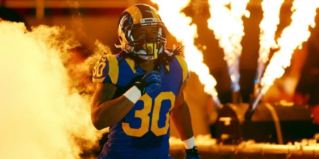 ST. LOUIS, MO - NOVEMBER 1: Todd Gurley #30 of the St. Louis Rams takes to the field during introductions before a game against the San Francisco 49ers at the Edward Jones Dome on November 1, 2015 in St. Louis, Missouri. (Photo by Dilip Vishwanat/Getty Images)