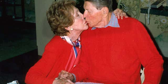 A hand out photograph of Ronald and Nancy Reagan taken on February 6, 2000, on the occasion of President Reagan's 89th birthday celebration at the Reagan's home in Bel Air, California, released by Reagan's office March 2.
