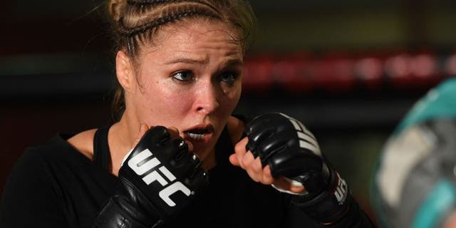 TORRANCE, CA - FEBRUARY 24: UFC women's bantamweight champion Ronda Rousey holds an open training session for fans and media at the UFC Gym on February 24, 2015 in Torrance, California. (Photo by Josh Hedges/Zuffa LLC/Zuffa LLC via Getty Images)