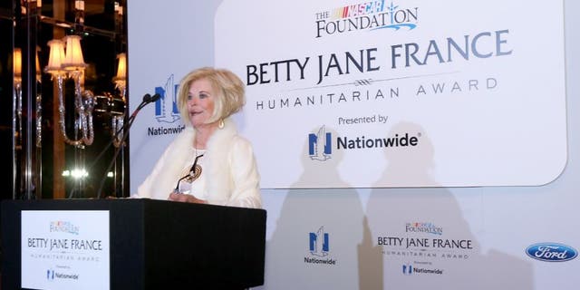 LAS VEGAS, NV - DECEMBER 02: Betty Jane France speaks during the Betty Jane France Humanitarian Award Reception inside Wynn Las Vegas during NASCAR Champion's Week on December 2, 2015 in Las Vegas, Nevada. (Photo by Sarah Crabill/NASCAR via Getty Images)