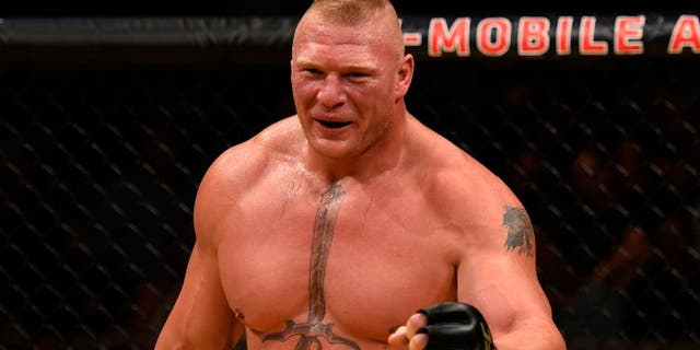 LAS VEGAS, NV - JULY 09: Brock Lesnar prepares for round two against Mark Hunt of New Zealand in their heavyweight bout during the UFC 200 event on July 9, 2016 at T-Mobile Arena in Las Vegas, Nevada. (Photo by Josh Hedges/Zuffa LLC/Zuffa LLC via Getty Images)