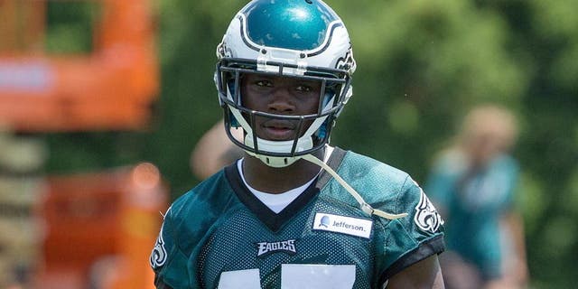 Jun 17, 2015; Philadelphia, PA, USA; Philadelphia Eagles wide receiver Nelson Agholor (17) during minicamp at The NovaCare Complex. Mandatory Credit: Bill Streicher-USA TODAY Sports