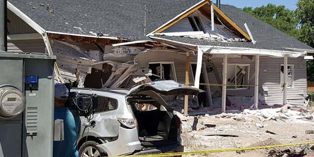 This July 14, 2016 photo provided by Dennis Sanders shows a house in Panaca, Nev. after it was destroyed by explosives.