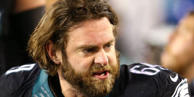 Dec 7, 2014; Philadelphia, PA, USA; Philadelphia Eagles guard Evan Mathis (69) on the sidelines against the Seattle Seahawks during the second half at Lincoln Financial Field. Mandatory Credit: Jeffrey G. Pittenger-USA TODAY Sports