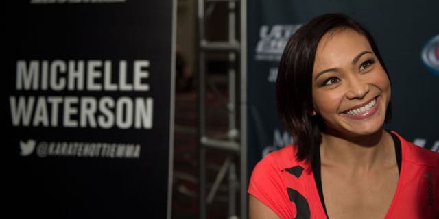 LAS VEGAS, NEVADA - JULY 9: Michelle Waterson speaks to the media during the UFC 189 & TUF Finale Ultimate Media Day at MGM Grand Hotel & Casino on July 9, 2015 in Las Vegas Nevada. (Photo by Brandon Magnus/Zuffa LLC/Zuffa LLC via Getty Images)