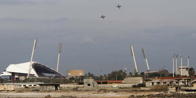 Jan. 28, 2016: Russian warplanes fly in the sky over the Mediterranean coastal city of Latakia