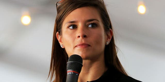 DOVER, DE - MAY 31: Danica Patrick, driver of the #10 GoDaddy Chevrolet, speaks ot fans prior to the NASCAR Sprint Cup Series FedEx 400 Benefiting Autism Speaks at Dover International Speedway on May 31, 2015 in Dover, Delaware. (Photo by Daniel Shirey/NASCAR via Getty Images)
