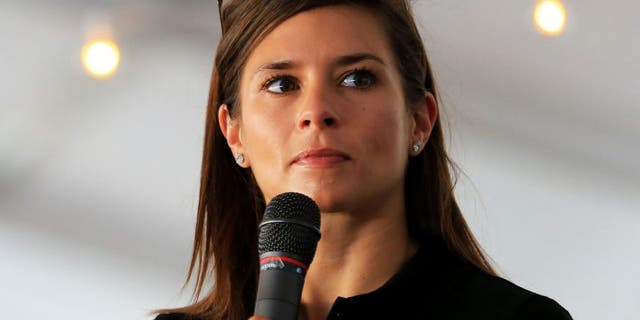 DOVER, DE - MAY 31: Danica Patrick, driver of the #10 GoDaddy Chevrolet, speaks ot fans prior to the NASCAR Sprint Cup Series FedEx 400 Benefiting Autism Speaks at Dover International Speedway on May 31, 2015 in Dover, Delaware. (Photo by Daniel Shirey/NASCAR via Getty Images)