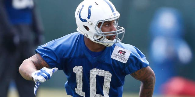 Jun 9, 2015; Indianapolis, IN, USA; Indianapolis Colts wide receiver Donte Moncrief (10) runs passing routes during minicamp at the Indiana Farm Bureau Football Center. Mandatory Credit: Brian Spurlock-USA TODAY Sports