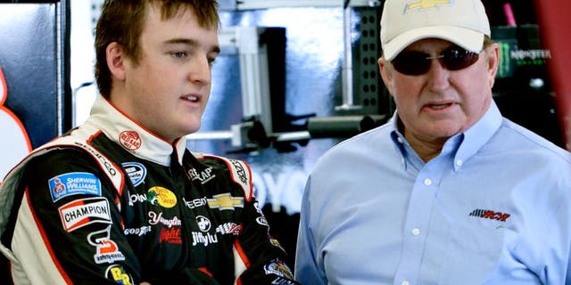 LAS VEGAS, NV - MARCH 07: Ty Dillon (left), driver of the #3 VF-Jiffy Lube Chevrolet, talks with Richard Childress, owner of Richard Childress Racing, during practice for the NASCAR Nationwide Series Boyd Gaming 300 at Las Vegas Motor Speedway on March 7, 2014 in Las Vegas, Nevada. (Photo by Jeff Bottari/Getty Images)