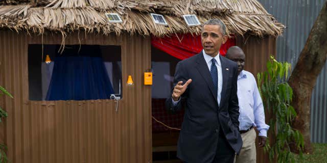 July 25, 2015: President Barack Obama makes remarks during a tour of the Power Africa Innovation Fair.
