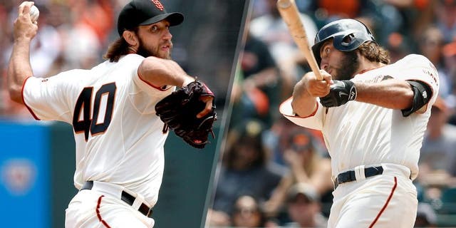 SAN FRANCISCO, CA - JULY 25: Madison Bumgarner #40 of the San Francisco Giants pitches in the first inning against the Oakland Athletics at AT&T Park on July 25, 2015 in San Francisco, California. (Photo by Lachlan Cunningham/Getty Images) SAN FRANCISCO, CA - JULY 25: Madison Bumgarner #40 of the San Francisco Giants hits a solo home run in the third inning against the Oakland Athletics at AT&T Park on July 25, 2015 in San Francisco, California. (Photo by Lachlan Cunningham/Getty Images)