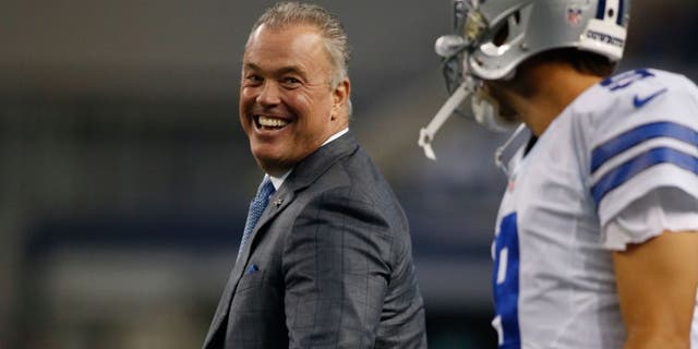 Sep 28, 2014; Arlington, TX, USA; Dallas Cowboys executive vice president Stephen Jones on the field before the game against the New Orleans Saints at AT&T Stadium. Dallas beat New Orleans 38-17. Mandatory Credit: Tim Heitman-USA TODAY Sports