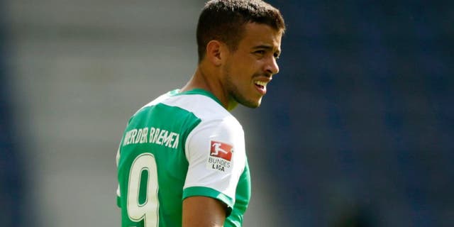 SALZBURG, AUSTRIA - JULY 11: Franco di Santo of Bremen in action during the pre-season semi final 1 match between FC Red Bull Salzburg and SV Werder Bremen as part of the Audi Quattro Cup 2015 at Red Bull Arena on July 11, 2015 in Salzburg, Austria. (Photo by Johannes Simon/Getty Images)