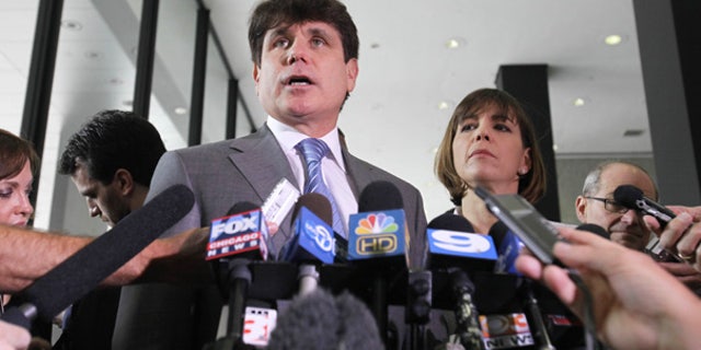 July 28: Former Illinois Gov. Rod Blagojevich speaks to the media at the Federal Court building in Chicago
