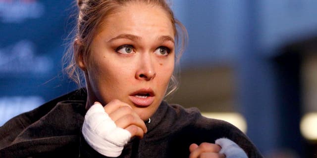 LAS VEGAS, NV - JULY 02: UFC women's bantamweight champion Ronda Rousey holds an open training session ahead of UFC 175 at the Fashion Show Mall on July 2, 2014 in Las Vegas, Nevada. (Photo by Josh Hedges/Zuffa LLC/Zuffa LLC via Getty Images)