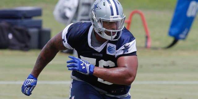 Jun 16, 2015; Irving, TX, USA; Dallas Cowboys defensive end Greg Hardy (76) in action during minicamp at Dallas Cowboys Headquarters. Mandatory Credit: Matthew Emmons-USA TODAY Sports