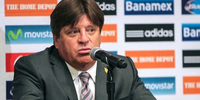 Jul 1, 2015; Houston, TX, USA; Mexico head coach Miguel Herrera talks with media after a match against Honduras at NRG Stadium. Mexico and Honduras played to a 0-0 tie. Mandatory Credit: Troy Taormina-USA TODAY Sports