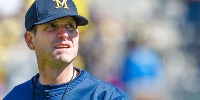 Apr 4, 2015; Ann Arbor, MI, USA; Michigan Wolverines head coach Jim Harbaugh is seen during the Spring football game at Michigan Stadium. Mandatory Credit: Rick Osentoski-USA TODAY Sports