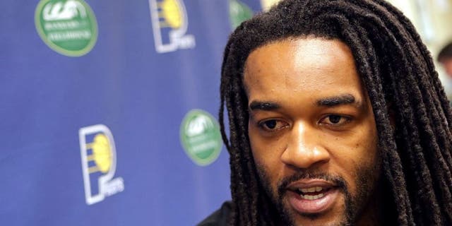 INDIANAPOLIS - JULY 14: Jordan Hill #27 of the Indiana Pacers speaks to the media at Bankers Life Fieldhouse on July 14, 2015 in Indianapolis, Indiana. NOTE TO USER: User expressly acknowledges and agrees that, by downloading and or using this Photograph, user is consenting to the terms and condition of the Getty Images License Agreement. Mandatory Copyright Notice: 2015 NBAE (Photo by Ron Hoskins/NBAE via Getty Images)