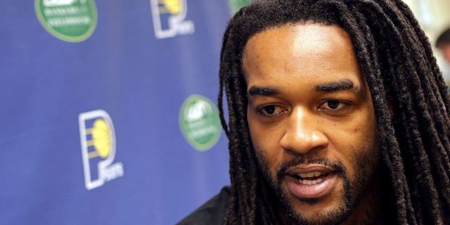 INDIANAPOLIS - JULY 14: Jordan Hill #27 of the Indiana Pacers speaks to the media at Bankers Life Fieldhouse on July 14, 2015 in Indianapolis, Indiana. NOTE TO USER: User expressly acknowledges and agrees that, by downloading and or using this Photograph, user is consenting to the terms and condition of the Getty Images License Agreement. Mandatory Copyright Notice: 2015 NBAE (Photo by Ron Hoskins/NBAE via Getty Images)