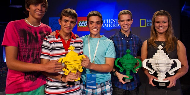 July 24, 2012: The winners of the 2012 Google Science Fair receive prizes from Google and partners CERN, LEGO, National Geographic and Scientific American.