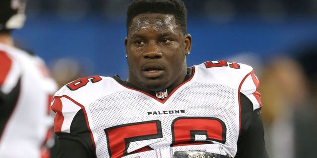 TORONTO, ON - DECEMBER 1: Sean Weatherspoon #56 of the Atlanta Falcons warms up before an NFL game against the Buffalo Bills at Rogers Centre on December 1, 2013 in Toronto, Ontario, Canada. (Photo by Tom Szczerbowski/Getty Images)