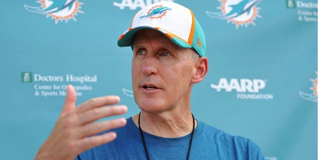 Jul 25, 2014; Davie, FL, USA; Miami Dolphins head coach Joe Philbin answers questions from reporters after the teams practice at Miami Dolphins Training Facility. Mandatory Credit: Steve Mitchell-USA TODAY Sports