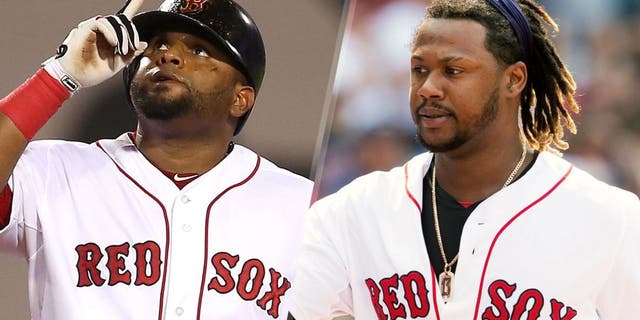 BOSTON, MA - JULY 27: Pablo Sandoval #48 of the Boston Red Sox reacts after a double against the Chicago White Sox in the fifth inning at Fenway Park on July 27, 2015 in Boston, Massachusetts. (Photo by Jim Rogash/Getty Images) BOSTON, MA - JULY 5: Hanley Ramirez #13 of the Boston Red Sox walks to the dug out after scoring after a Pablo Sandoval double during the sixth inning against the Houston Astros and is congratulated by a fan at Fenway Park on July 5, 2015 in Boston, Massachusetts. (Photo by Rich Gagnon/Getty Images)
