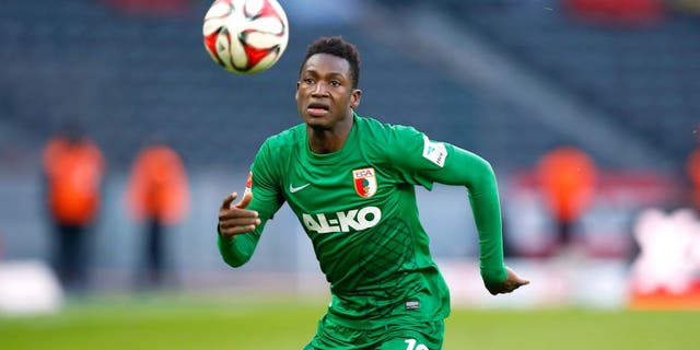 BERLIN, GERMANY - FEBRUARY 28: Abdul Rahman Baba of Augsburg runs with the ball during the Bundesliga match between Hertha BSC and FC Augsburg at Olympiastadion on February 28, 2015 in Berlin, Germany. (Photo by Boris Streubel/Bongarts/Getty Images)