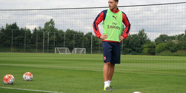 ST ALBANS, ENGLAND - AUGUST 01: Mesut Ozil of Arsenal during a training session at London Colney on August 1, 2015 in St Albans, England. (Photo by Stuart MacFarlane/Arsenal FC via Getty Images)