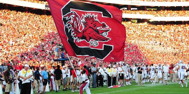 ATHENS, GA - SEPTEMBER 7: A cheerleader of South Carolina Gamecocks celebrates after a touchdown against the Georgia Bulldogs at Sanford Stadium on September 7, 2013 in Athens, Georgia. (Photo by Scott Cunningham/Getty Images)