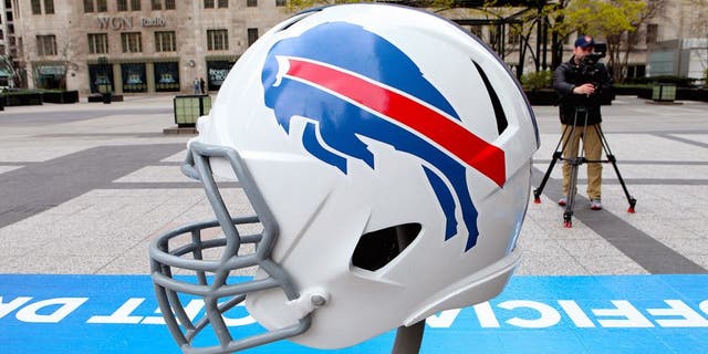 CHICAGO - APRIL 30: Buffalo Bills NFL football helmet is on display in Pioneer Court to commemorate the NFL Draft 2015 in Chicago on April 30, 2015 in Chicago, Illinois. (Photo By Raymond Boyd/Getty Images)