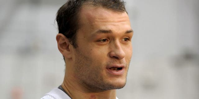 May 12, 2013; Kansas City, MO, USA; Kansas City Chiefs linebacker Mike Catapano (53) speaks to media after the rookie mini camp at the University of Kansas Hospital Training Complex. Mandatory Credit: Denny Medley-USA TODAY Sports