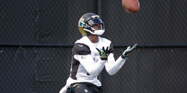 Jacksonville Jaguars' Marqise Lee catches a punt for a return during practice at NFL football training camp, Saturday, Aug. 1, 2015, in Jacksonville, Fla. (AP Photo/John Raoux)