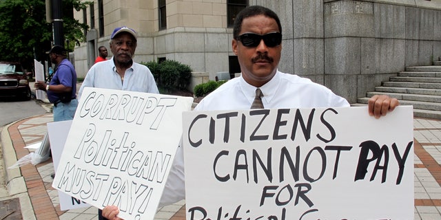August 4 Protestors outside Jefferson County courthouse in Birmingham, Alabama.