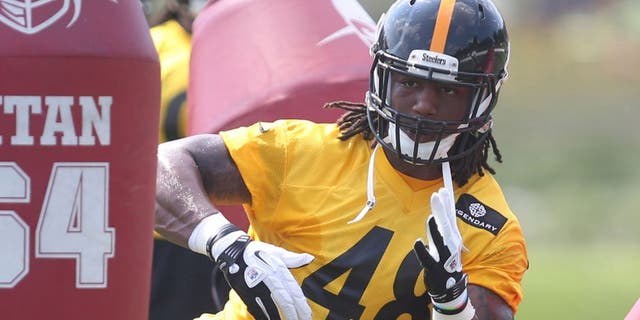 Jul 27, 2015; Latrobe, PA, USA; Pittsburgh Steelers linebacker Bud Dupree (48) participates in drills during training camp at Saint Vincent College. Mandatory Credit: Charles LeClaire-USA TODAY Sports
