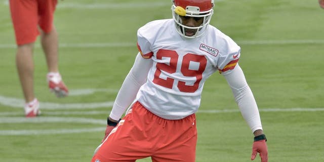 Jul 29, 2015; St. Joseph, MO, USA; Kansas City Chiefs strong safety Eric Berry (29) stretches during the first day of training camp at Missouri Western State University. Mandatory Credit: Denny Medley-USA TODAY Sports