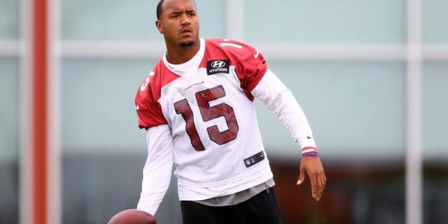 Jun 9, 2015; Tempe, AZ, USA; Arizona Cardinals wide receiver Michael Floyd during minicamp practice at the Cardinals Training Facility. Mandatory Credit: Mark J. Rebilas-USA TODAY Sports