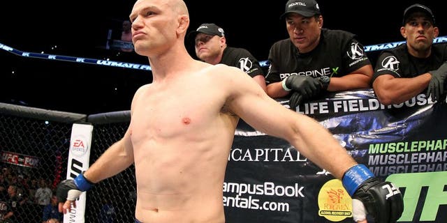 INDIANAPOLIS, IN - AUGUST 28: Martin Kampmann stands in the Octagon before his welterweight fight against Carlos Condit during the UFC on FOX Sports 1 event at Bankers Life Fieldhouse on August 28, 2013 in Indianapolis, Indiana. (Photo by Ed Mulholland/Zuffa LLC/Zuffa LLC via Getty Images)