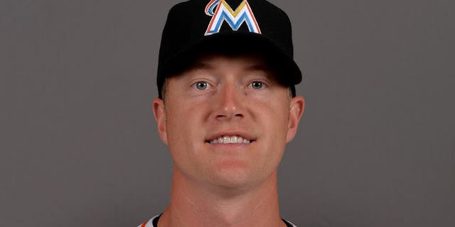 Feb 25, 2015; Jupiter, FL, USA; Miami Marlins pitcher Chris Narveson (45) poses during photo day at Roger Dean Stadium. Mandatory Credit: Steve Mitchell-USA TODAY Sports