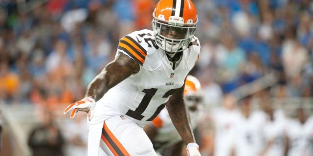 Aug 9, 2014; Detroit, MI, USA; Cleveland Browns wide receiver Josh Gordon (12) during the first quarter against the Detroit Lions at Ford Field. Mandatory Credit: Tim Fuller-USA TODAY Sports