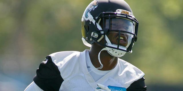 Jun 16, 2015; Jacksonville, FL, USA; Jacksonville Jaguars cornerback Nick Marshall (41) returns a punt during minicamp at the Florida Blue Health and Wellness Practice Fields. Mandatory Credit: Phil Sears-USA TODAY Sports