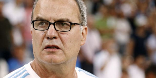 MARSEILLE, FRANCE - AUGUST 8: Coach of OM Marcelo Bielsa looks on during the French Ligue 1 match between Olympique de Marseille (OM) and SM Caen at Stade Velodrome on August 8, 2015 in Marseille, France. (Photo by Jean Catuffe/Getty Images)