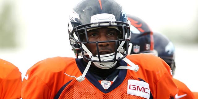 Aug 6, 2015; Denver, CO, USA; Denver Broncos cornerback Aqib Talib (21) during training camp at the UCHealth Training Center. Mandatory Credit: Chris Humphreys-USA TODAY Sports