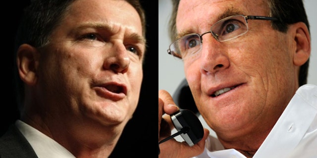 Dan Maes (left) and Scott McInnis, both Republican primary candidates for governor in Colorado, are locked neck and neck for the GOP nomination.
